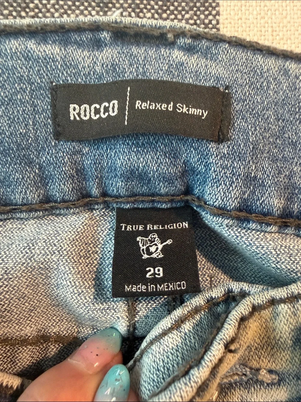 True Religion Rocco relaxed skinnyWashed Light Blue Ripped Jeans